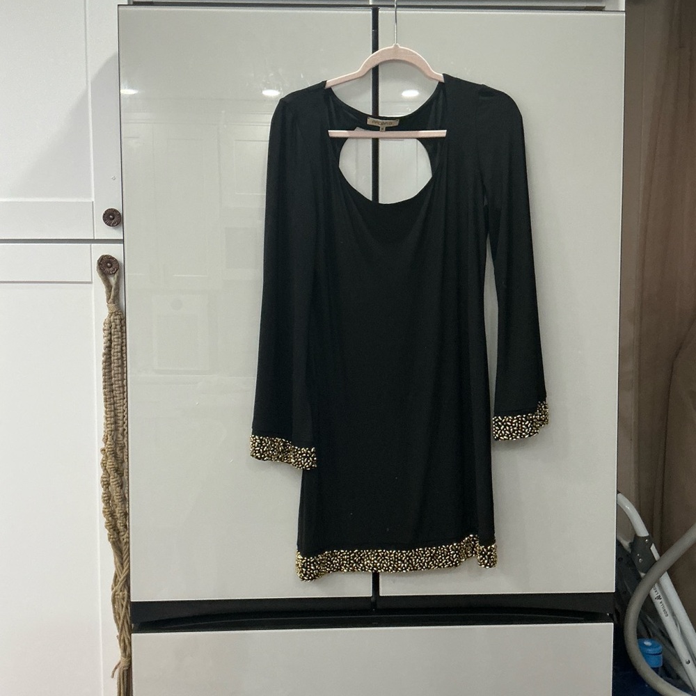 Arden B Black Dress with Gold Trim